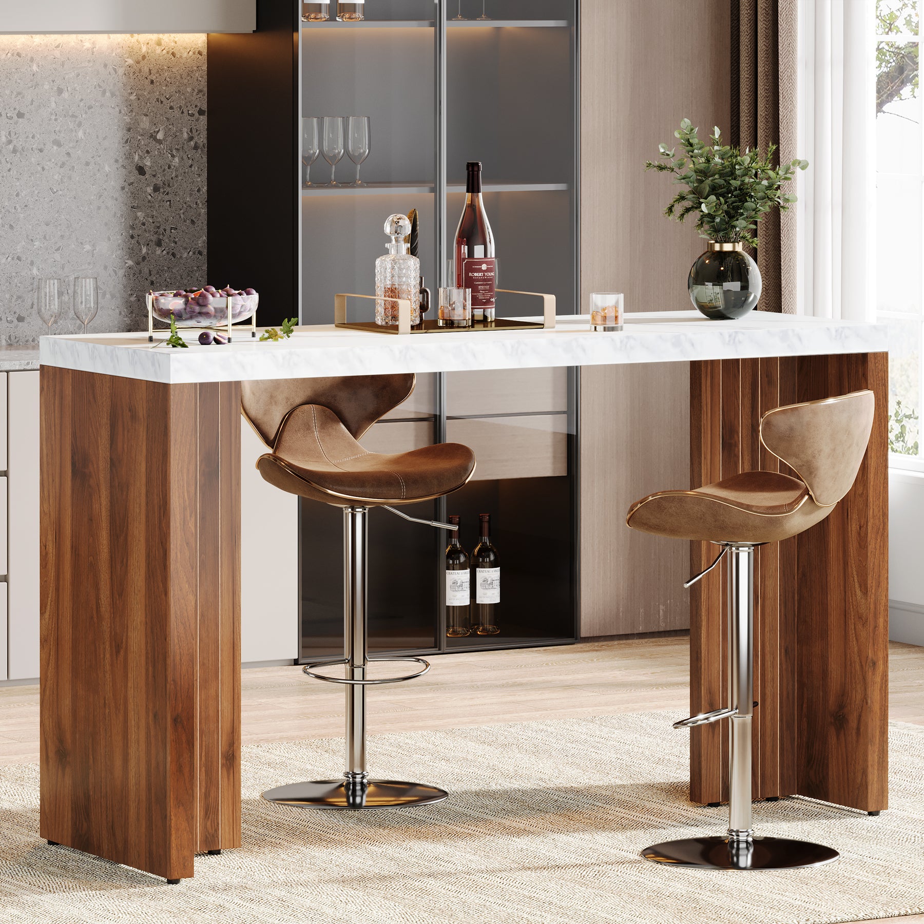 55" Home Bar Table with a Faux Marble Finished Tabletop